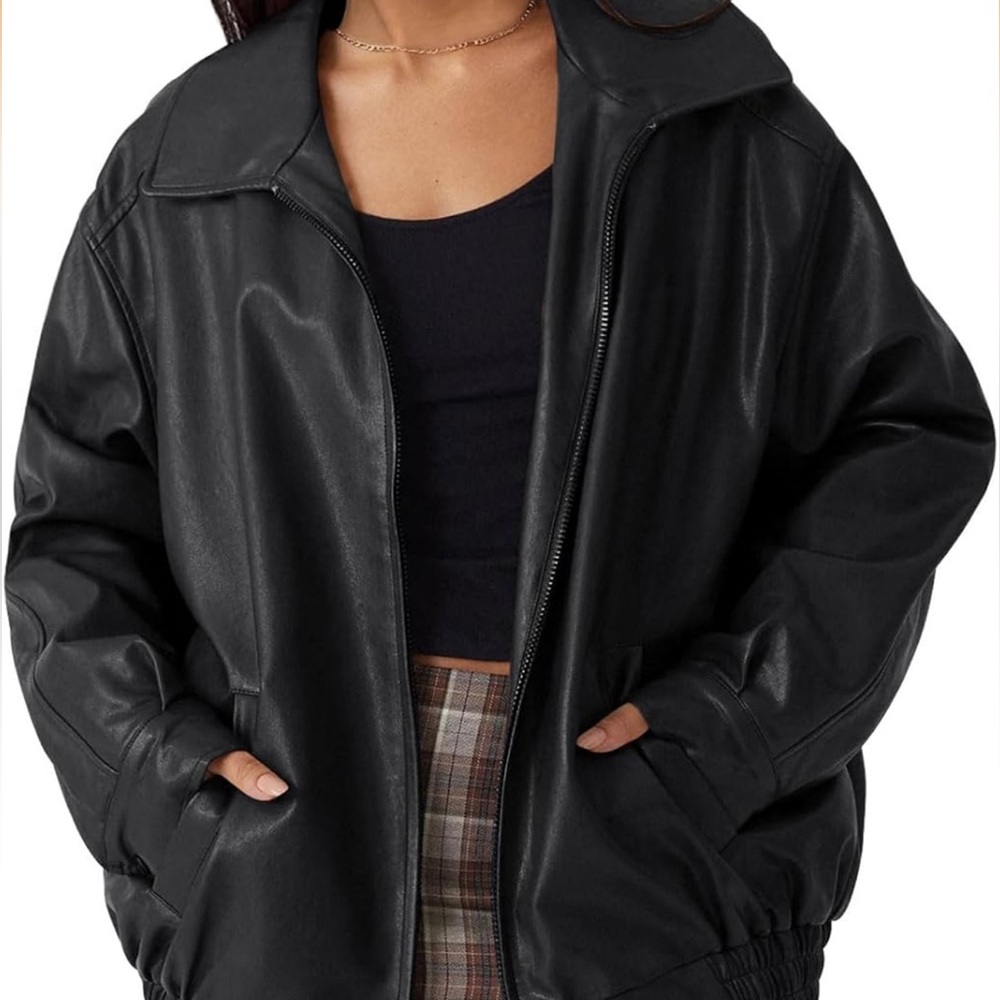 Black Faux Oversized Leather Jacket